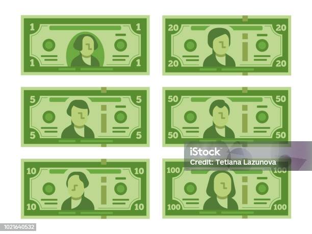 Cartoonbanknote Dollar Bargeld Banknoten Und 100 Usdollar Geldscheine Stilisiert Flache Vektorillustration Stock Vektor Art und mehr Bilder von Währung