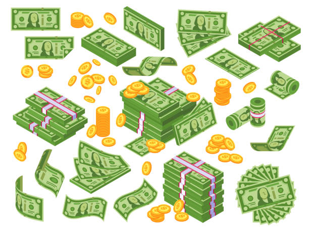 illustrations, cliparts, dessins animés et icônes de dessin animé d’argent. dollar bills billets pile, tas de dollars et des tas de billets de banque. pieux de trésorerie vector illustration jeu - currency us paper currency dollar sign stack