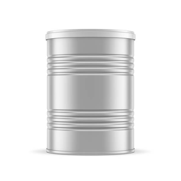 Metallic Tin Can Mockup, packaging for baby milk powder or food Metallic Tin Can Mockup, packaging for baby milk powder or food, 3d rendering can photos stock pictures, royalty-free photos & images