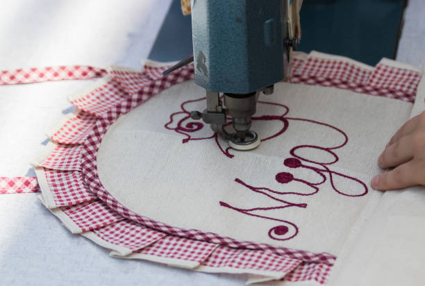 istock Close up picture workspace of embroidery machine 1021641630
