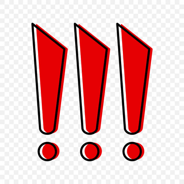 ilustrações de stock, clip art, desenhos animados e ícones de three red exclamation marks in cartoon style. vector illustration on a transparent background. - exclamation point