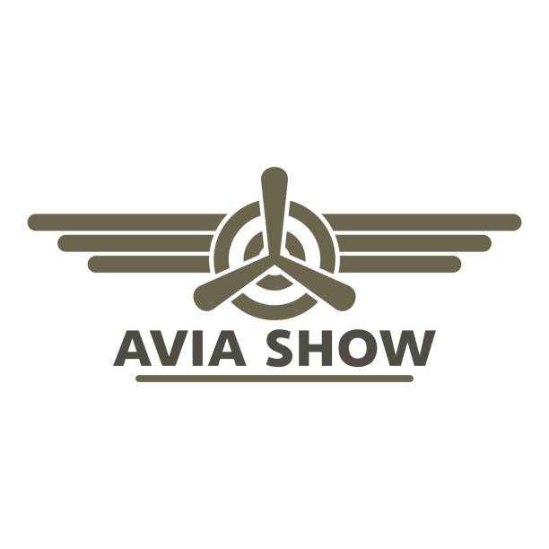 ilustraciones, imágenes clip art, dibujos animados e iconos de stock de avia mostrar logo icono, estilo plano - small airplane air vehicle propeller