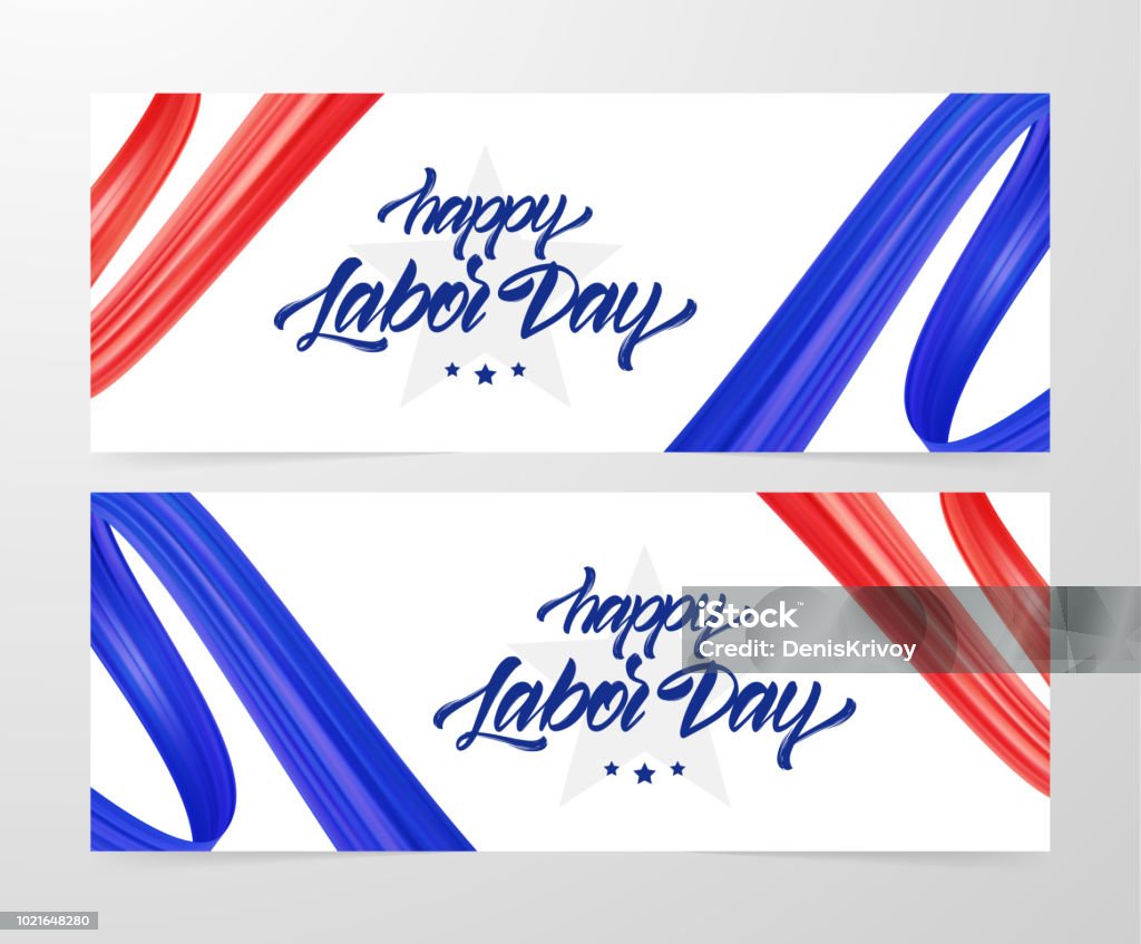 Set of two vector greeting banners with handwritten lettering of Happy Labor Day Set of two vector greeting banners with handwritten lettering of Happy Labor Day. Red stock vector