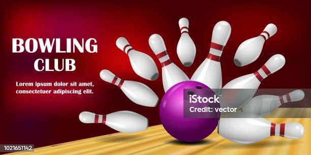 Come To Bowling Banner Realistic Style Stock Illustration - Download Image Now - Ten Pin Bowling, Web Banner, Artificial