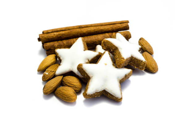 istock Three Star cookie wih almond and cinnamon isolated on white Background 1021661030