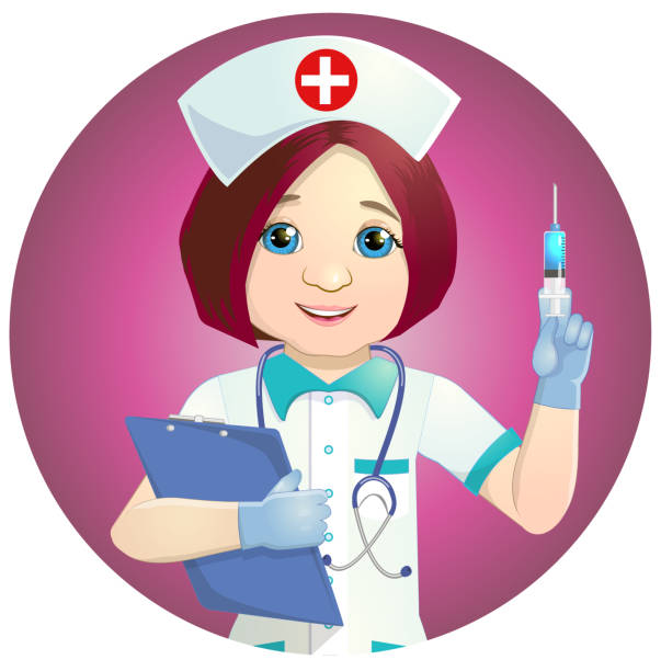 хорошая медсестра со шприцем - beautiful nurse doctor female nurse stock illustrations