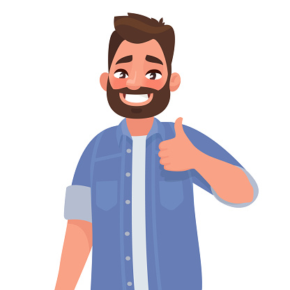 Bearded Happy Man Shows Thumb Up Gesture Cool Vector Illustration In Cartoon  Style Stock Illustration - Download Image Now - iStock