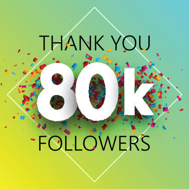 istock Thank you, 80k followers. Spectrum card with confetti. 1021671202