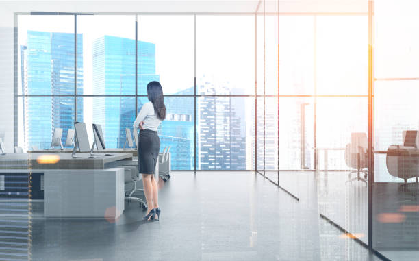 istock Woman manager in modern office, cityscape double 1021674330