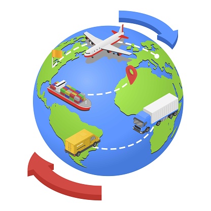 Global air,water, road shipping icon. Isometric of global air,water, road shipping vector icon for web design isolated on white background
