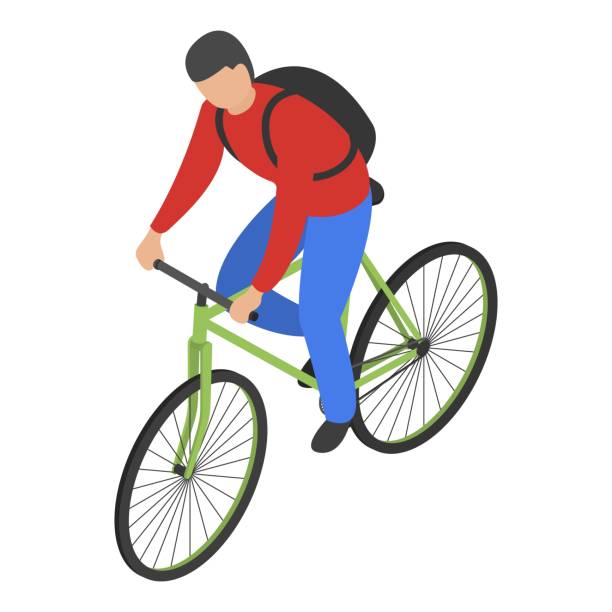ilustrações, clipart, desenhos animados e ícones de ícone de entrega de bicicleta homem, estilo isométrico - distribution warehouse men three dimensional shape delivering