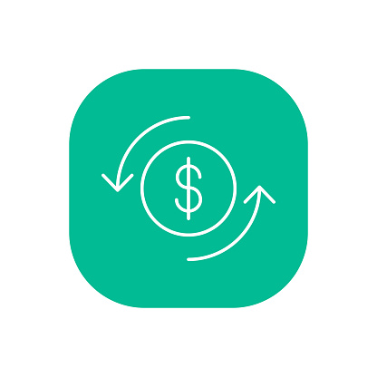 Green line art dollar icon. Vector thin line dollar emblem for the button payment service of the website or finance mobile app design.