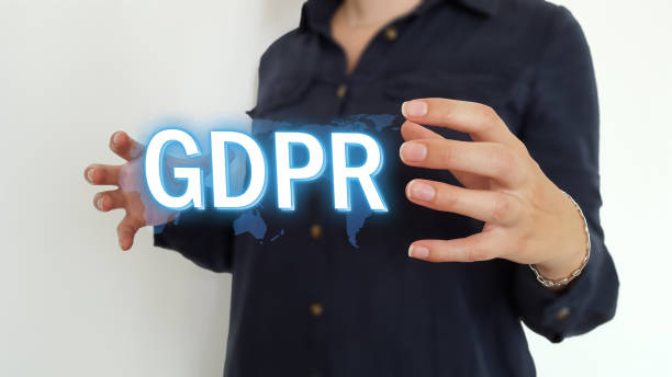 istock Business woman using GDPR text hologram 1021681160