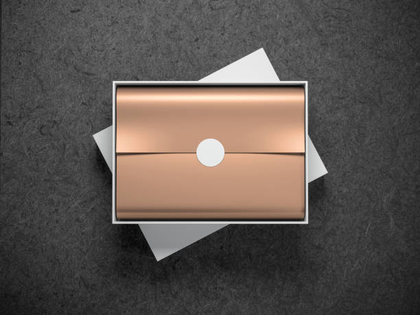 istock White opened Box Mockup with Golden wrapping paper 1021698086
