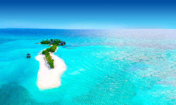 islas y mar turquesa desde arriba - tree wind palm tree hawaii islands fotografías e imágenes de stock