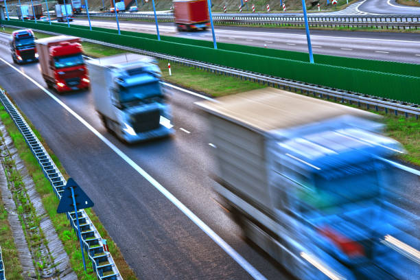 istock Trucks on four lane controlled-access highway in Poland 1021702852