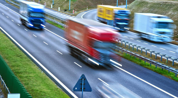 istock Trucks on four lane controlled-access highway in Poland 1021702966