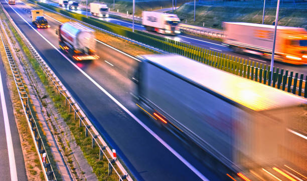 istock Trucks on four lane controlled-access highway in Poland 1021702996