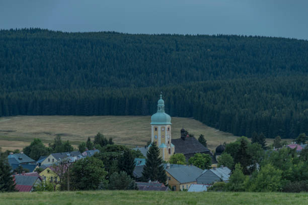 Horni Blatna town in dark cloudy summer evening