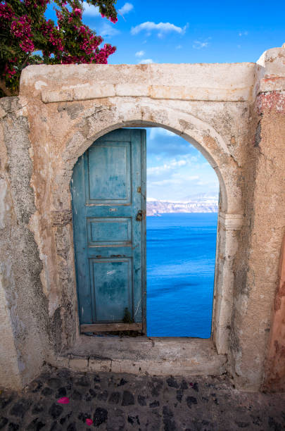 Mykonos, Greece. Streets and traditional architecture. Entrance to a private home. Travel photography.