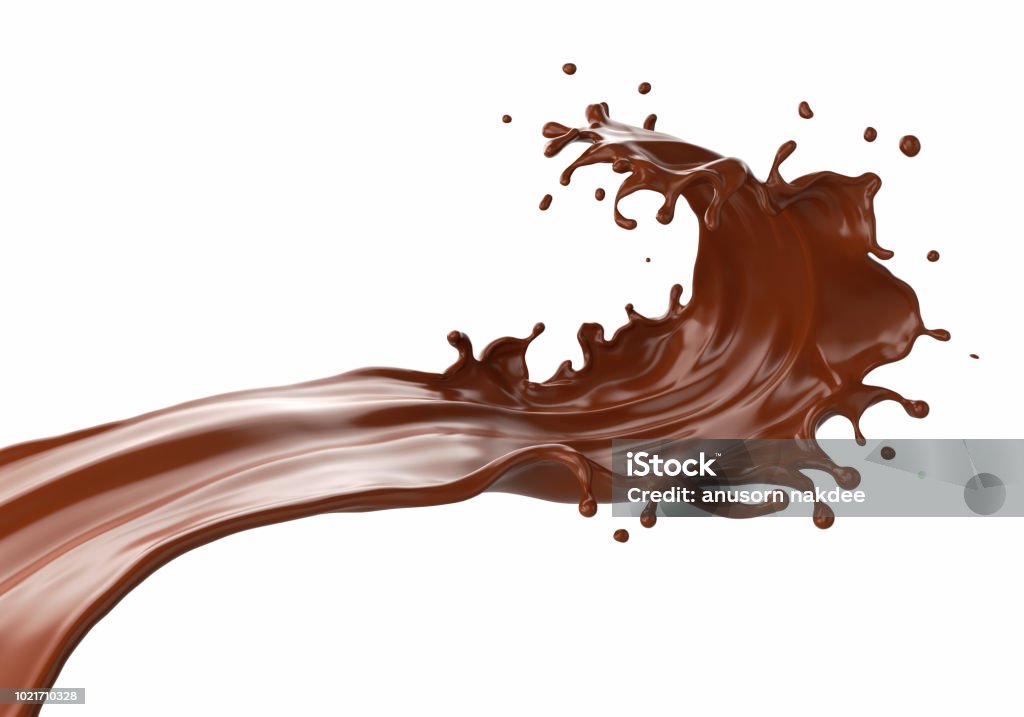Chocolate splash isolated on background. Chocolate splash isolated on background, liquid or Yogurt splash, Include clipping path. 3d illustration. Chocolate Stock Photo