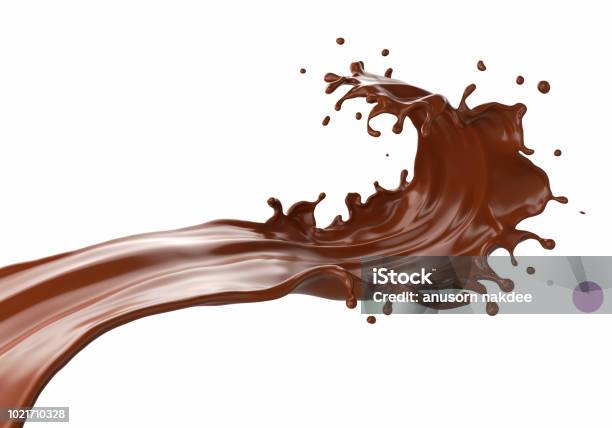 Chocolate Splash Isolated On Background Stock Photo - Download Image Now - Chocolate, Splashing, Pouring