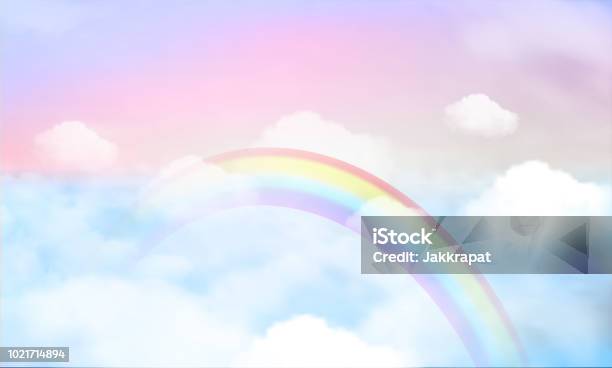 Fantasy Magical Landscape Rainbow On Sky Stock Illustration - Download Image Now - Rainbow, Backgrounds, Unicorn