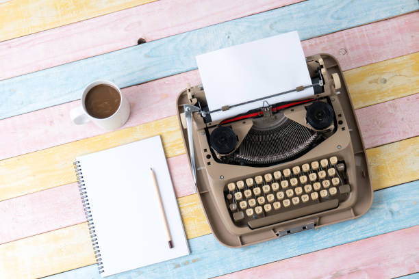 istock Top view of retro style typewriter in studio 1021715110