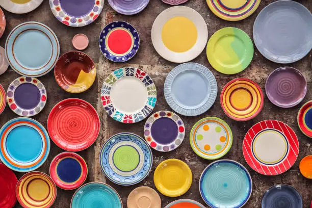 Photo of Colorful ceramic porcelain dishes kitchenware