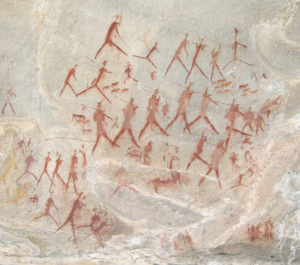 Masses figures walking with animals Painting comes from Lilieskloof in the Eastern Cape on a farm called 'the valley of Art' cave painting photos stock pictures, royalty-free photos & images