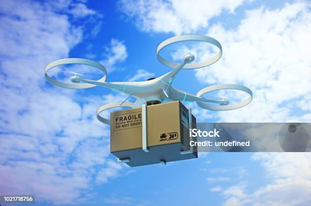 Drones Carry Express Packages In The Skynpackages Are Transported In Hightech Settings Online Shopping Concept Of Automatic Logistics Management3d Rendering Stock Photo - Download Image Now