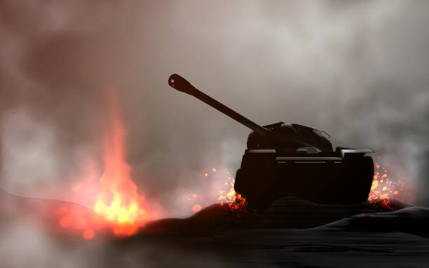 istock Tank in the battle. 3d render and digital painting 1021725592