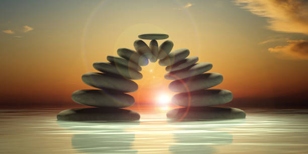 istock Zen stones on sea and sky background. 3d illustration 1021728432