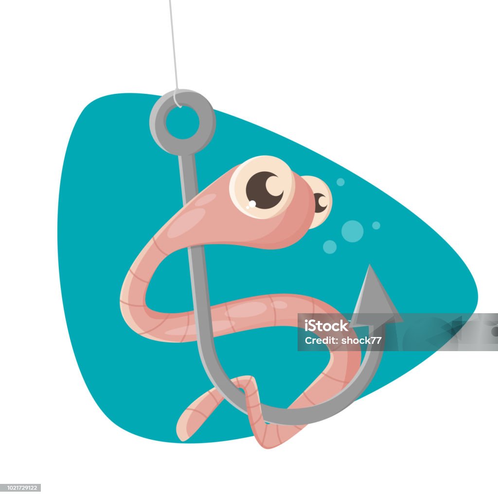 Clipart Of A Worm On A Hook Stock Illustration - Download Image Now - Worm,  Cute, Fishing Hook - iStock