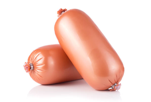 istock Two ham sausages package isolated on white background 1021735960