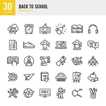 Set of 30 school and education thin line vector icons