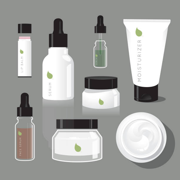 Skincare regimen beauty bottles A variety of skincare products, including bottles and creams, for a common beauty regimen facial mask beauty product illustrations stock illustrations