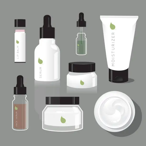 Vector illustration of Skincare regimen beauty bottles