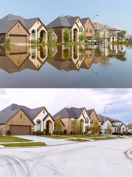 Photo of One Year Later After Devastating Floods Caused by Hurricane Harvey. Concept Before and After Photos.