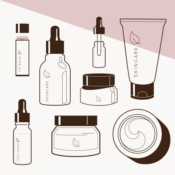 Vector illustration of Skincare regimen beauty bottles