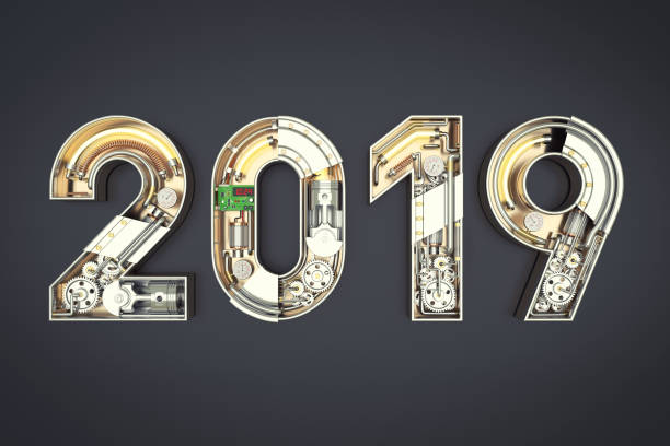 New year 2019 made from mechanical alphabet with gear