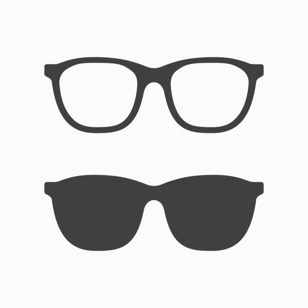 Glasses and sunglasses monochrome icon. Vector illustration. Glasses and sunglasses monochrome icon isolated on white background. Vector illustration. black and white eyeglasses clip art stock illustrations