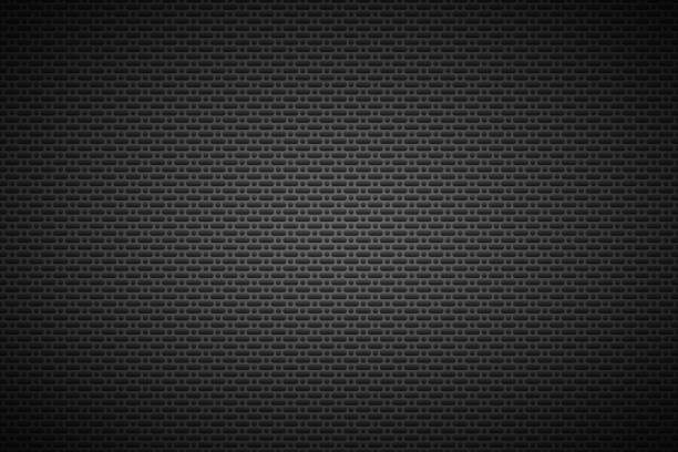 istock Perforated black metallic background, metal texture, simple texnology illustration, circle, rounded rectangle and oval perforated 1021766624