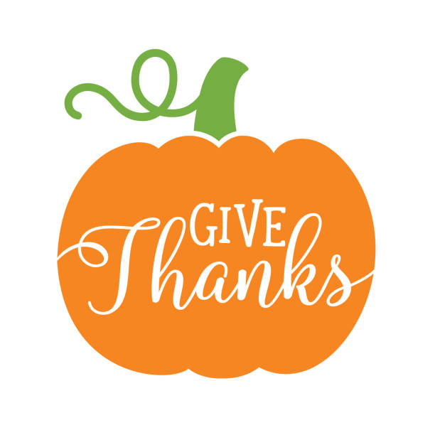 Thanksgiving Pumpkin Vector Illustration Pumpkin with text Give Thanks. Thanksgiving pumpkin vector illustration. thanksgiving holiday icons stock illustrations