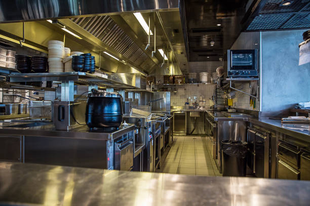 istock Professional kitchen, view counter in steel 1021775088