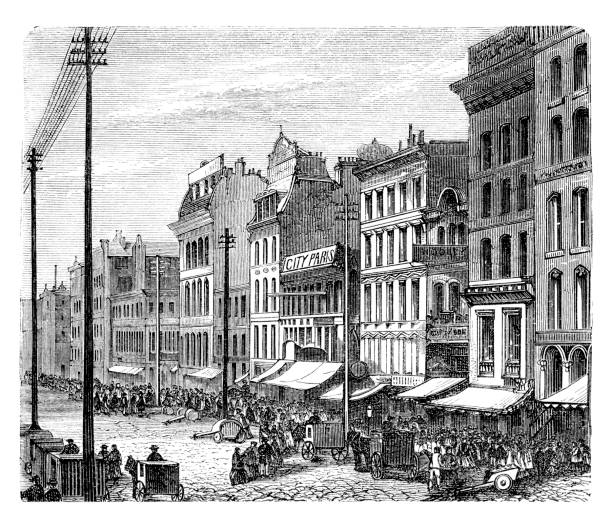 illustrazioni stock, clip art, cartoni animati e icone di tendenza di città di chicago prima del grande disastro del fuoco del 1871 - 1871