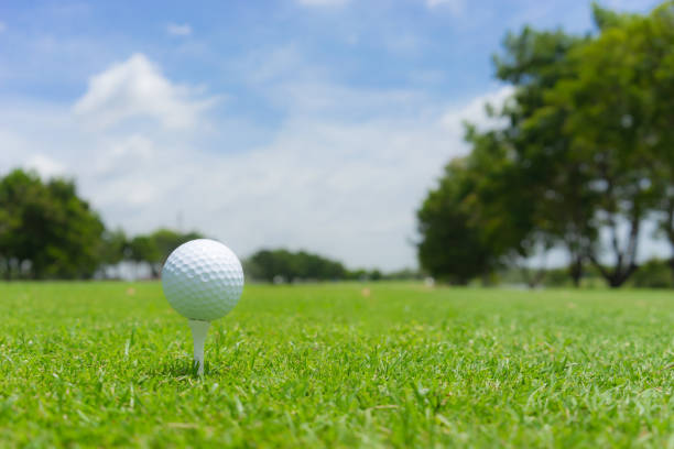 istock Golf concept : Golf ball on golf course, an golf bal lset up for tee shot. Fairway as background. 1021778804