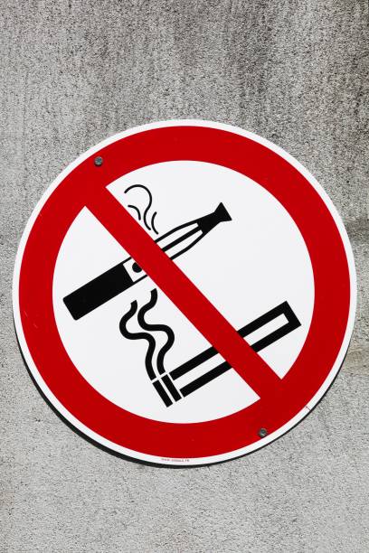 istock Sign no smoking cigarette and e cigarette on an industrial site 1021781858