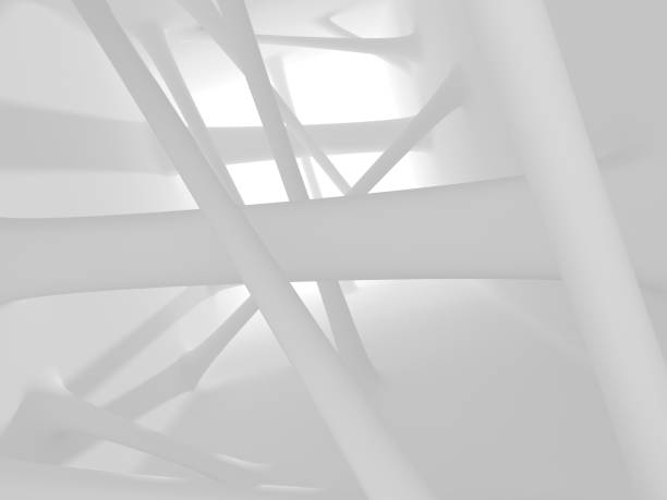 istock Abstract of futuristic architectural structure with sun light cast the shadow on wall and floor,White smooth design space. 3D rendering 1021782096