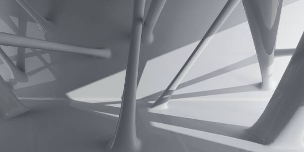 istock Abstract of futuristic architectural structure with sun light cast the shadow on wall and floor,White smooth design space. 3D rendering 1021782172